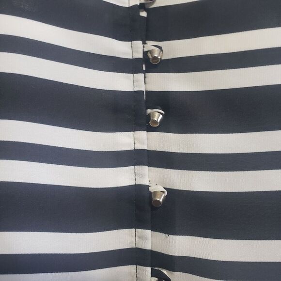 Zara Basic top black white striped lightweight office career dressy M - Picture 2 of 5